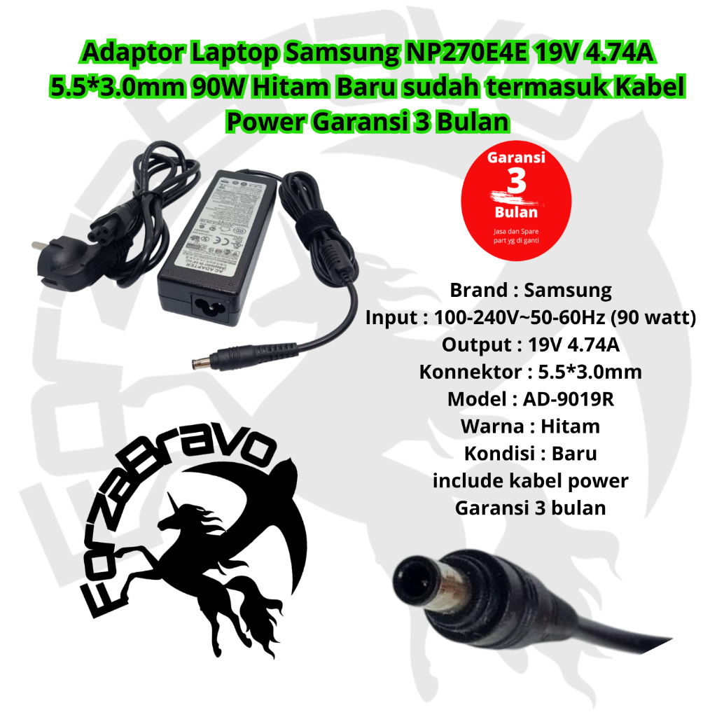 อะแดปเตอร์แล็ปท็อป Samsung AD-9019R 19V-4.74A 5.5*3.0 มม.สีดําสําหรับ NP-SF311 M40 R520 R522 R530 R5