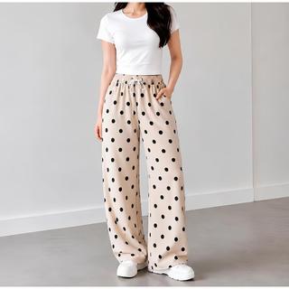 Kulot Highwaist Wanita Motif Polkadot | Celana Panjang Wide Leg Trendy Adem Nyaman Dipakai
