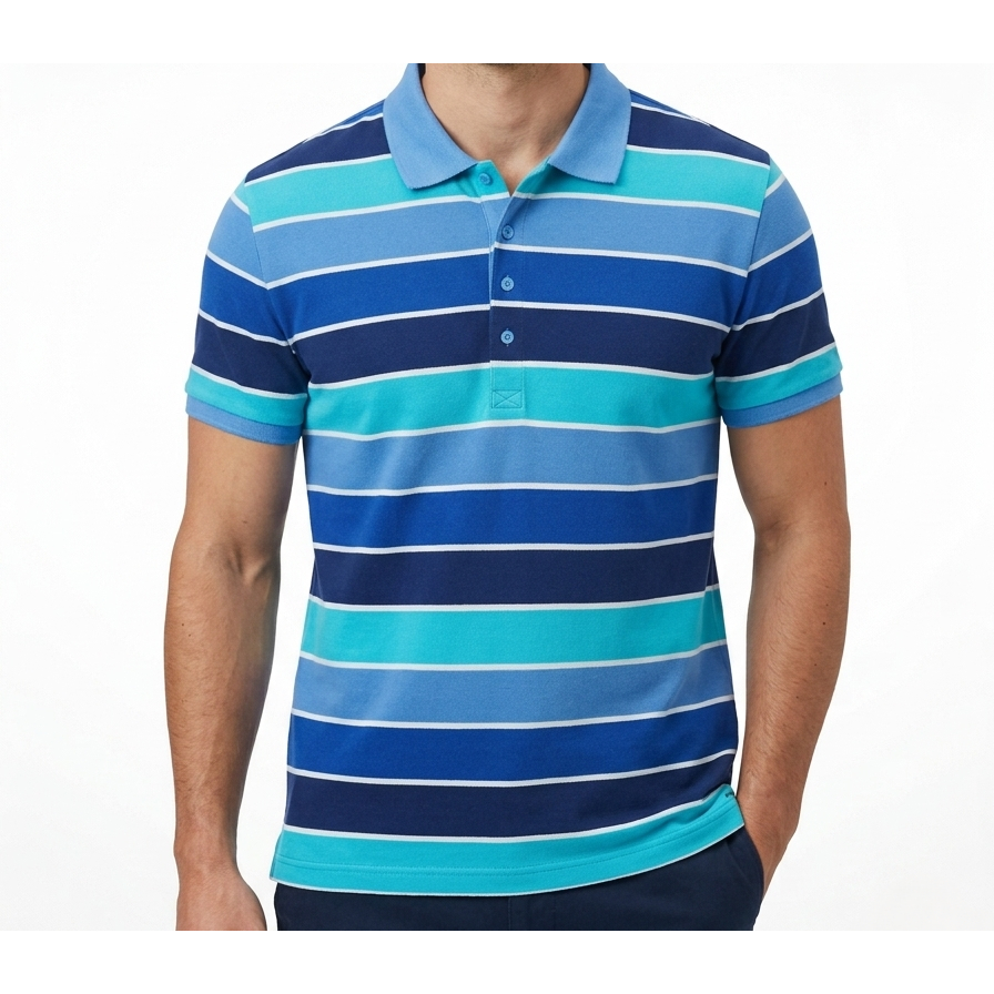 Minor Reject เสื้อยืดคอปกลายทางสําหรับผู้ชายใน Tosca Blue Size XL XXL ชุดทํางานลําลอง