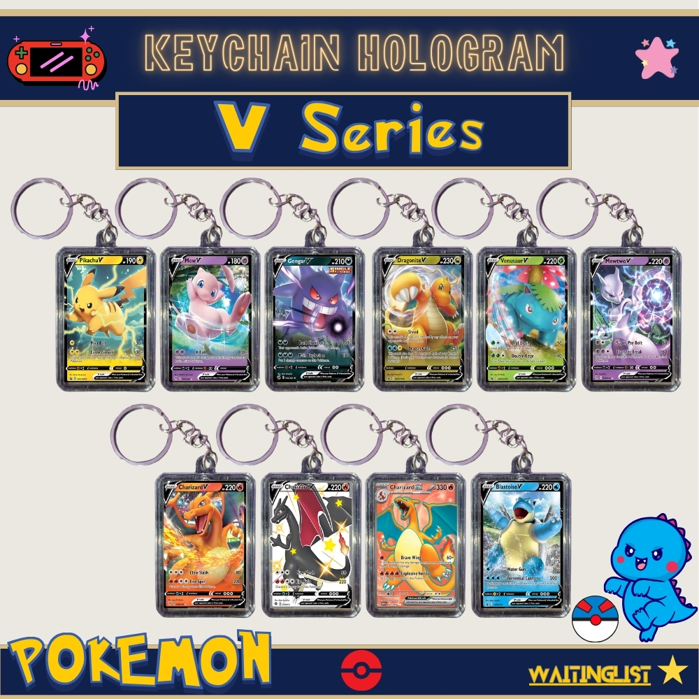 GANTUNGAN พวงกุญแจ HOLOGRAM Pokemon V Series พวงกุญแจ - Charizard Pikachu Mewtwo Gengar Dragonite Ce