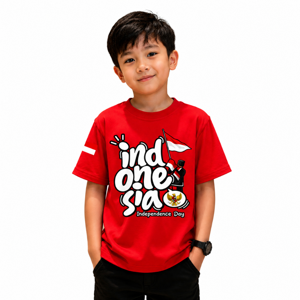 MERAH Premium Cotton Red and White Merdeka Kids T-Shirt | ชุดวันประกาศอิสรภาพของชาวอินโดนีเซียสําหรั