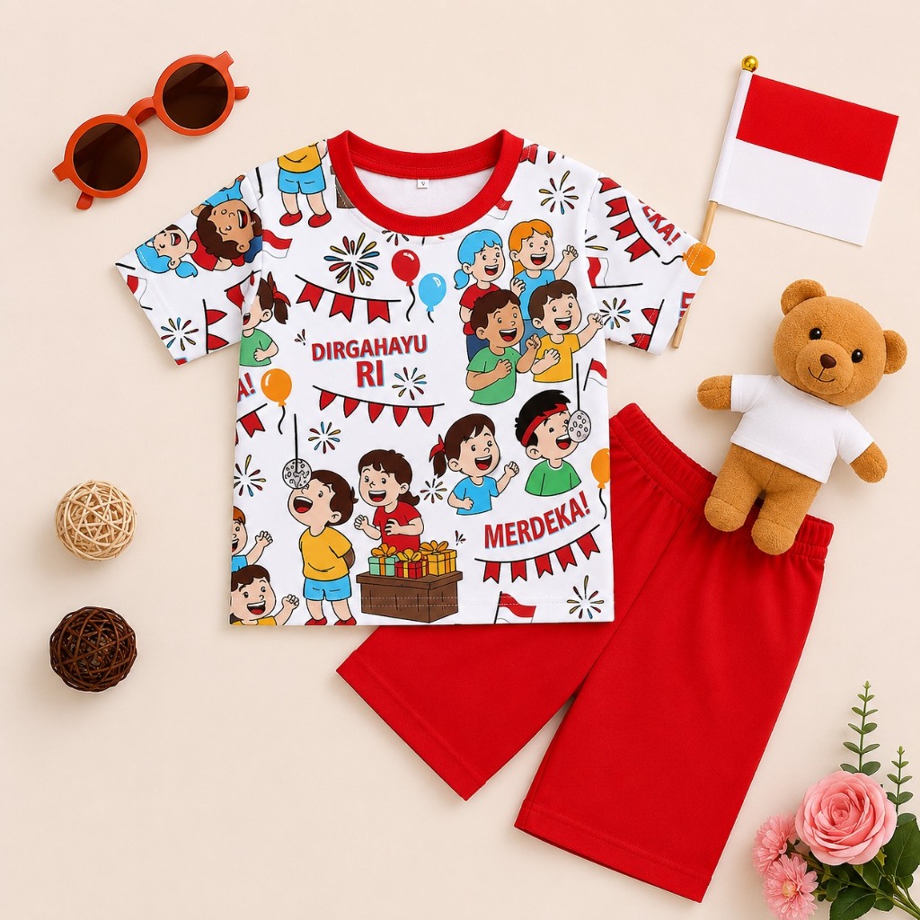 MERAH Tokolobo 9.9 Super Shopping Day AUGUST CHILDRENS SUIT PRINTING COMBI RED