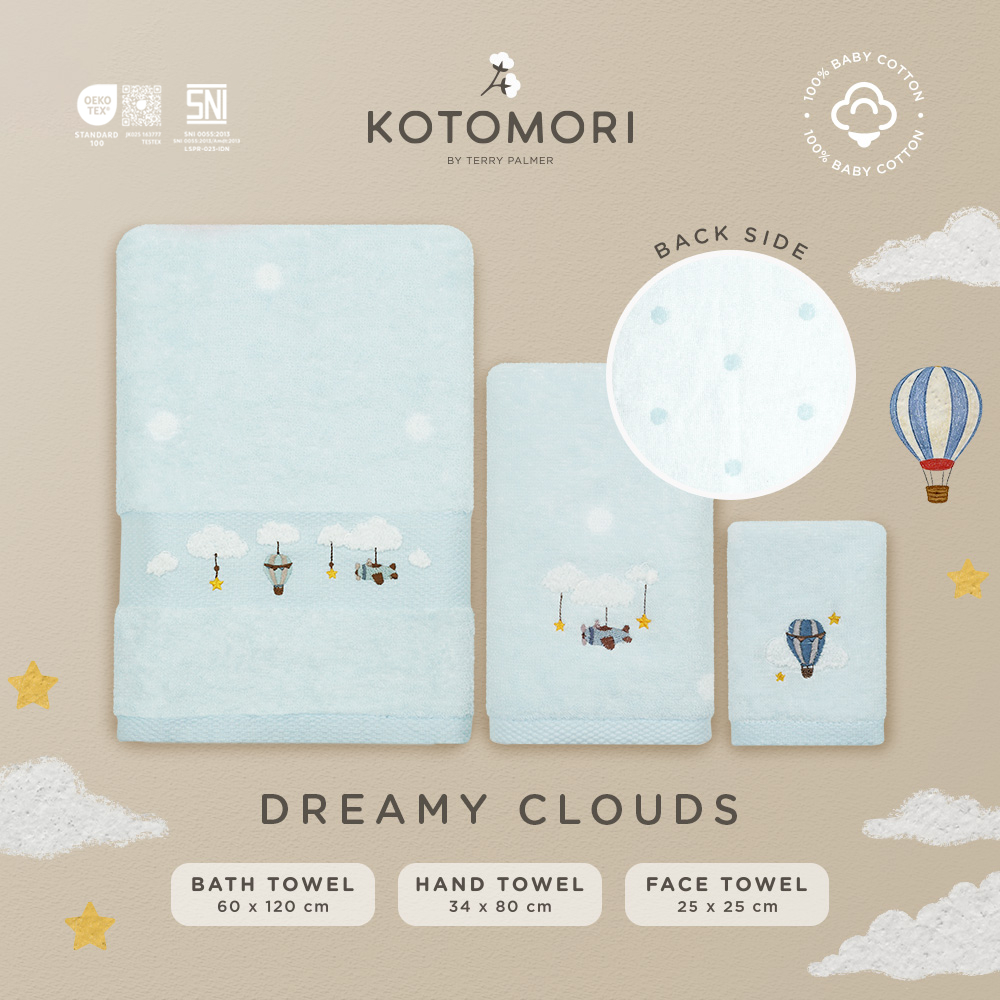 Kotomori Dreamy Clouds Towel - ผ้าเช็ดตัวเด็กและเด็ก 60x120cm / ผ้าเช็ดมือ 34x80cm / ผ้าขนหนูเช็ดหน้