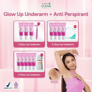 [3pcs / 4pcs / 5pcs] Secret Clean Glow Up Underarm 30gr | Halal Krim Propolis Anti Perspirant Deodoran Mencerahkan Mengurangi Keringat Bau Badan