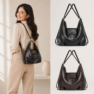 Tas Selempang Wanita Kulit Sintetis Glossy Korean Style Shoulder Bag Ransel 2in1 untuk Daily Outfit