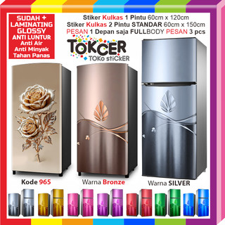 Stiker Kulkas LAMINATING GLOSSY Anti LUNTUR uk 1 Pintu atau 2 Pintu STANDAR Motif Daun BRONZE SILVER GOLD Anti AIR Anti GORES