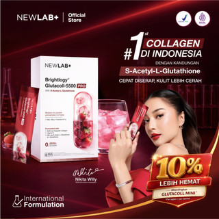 NEWLAB Brightlogy GlutaColl-5500 - PRO | Collagen Glutathione Drink | 13X Efektif Kulit Cerah & Sehat | S-Acetyl-L-Glutathione|Efektif Memutihkan 13X|14 - 28 Sachet