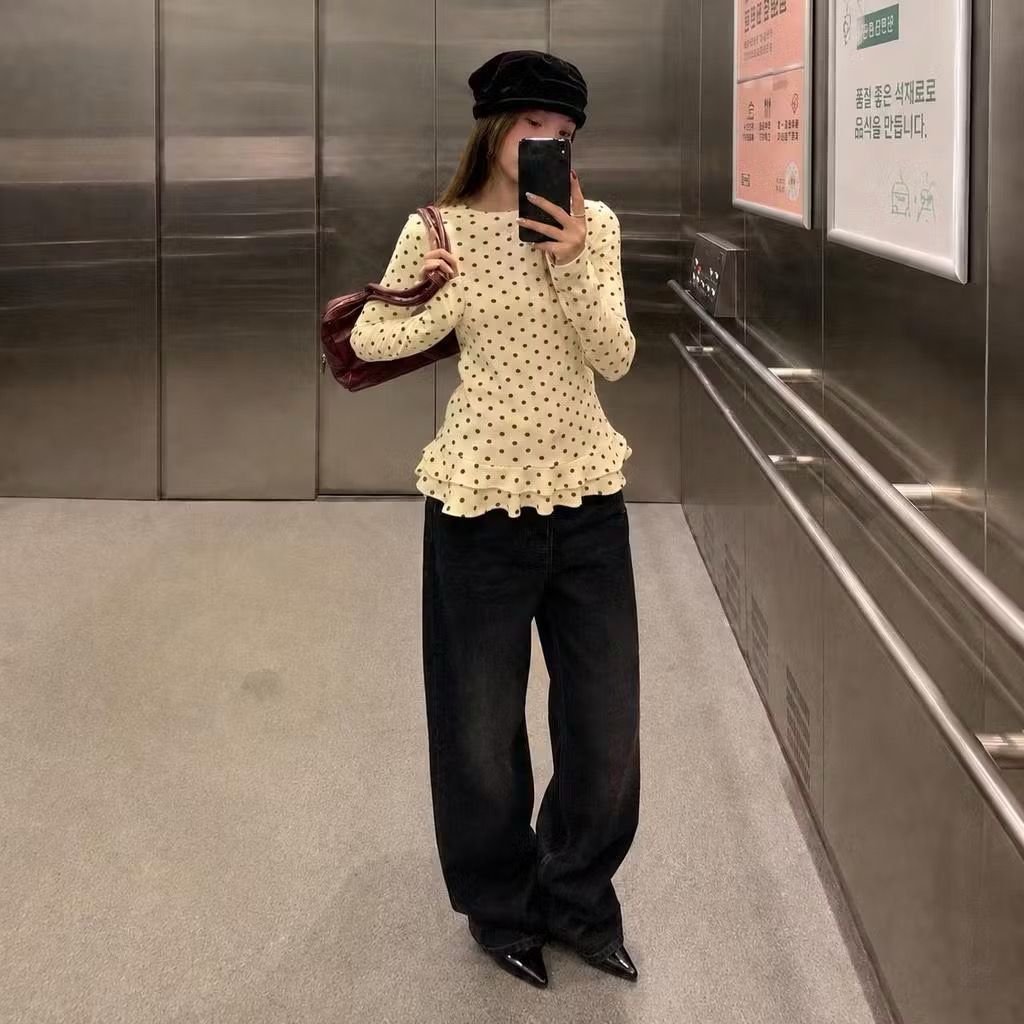 ELENA POLKADOT BLOUSE ผู้หญิง LONG-SLEEVED TOP KOREAN LOOK
