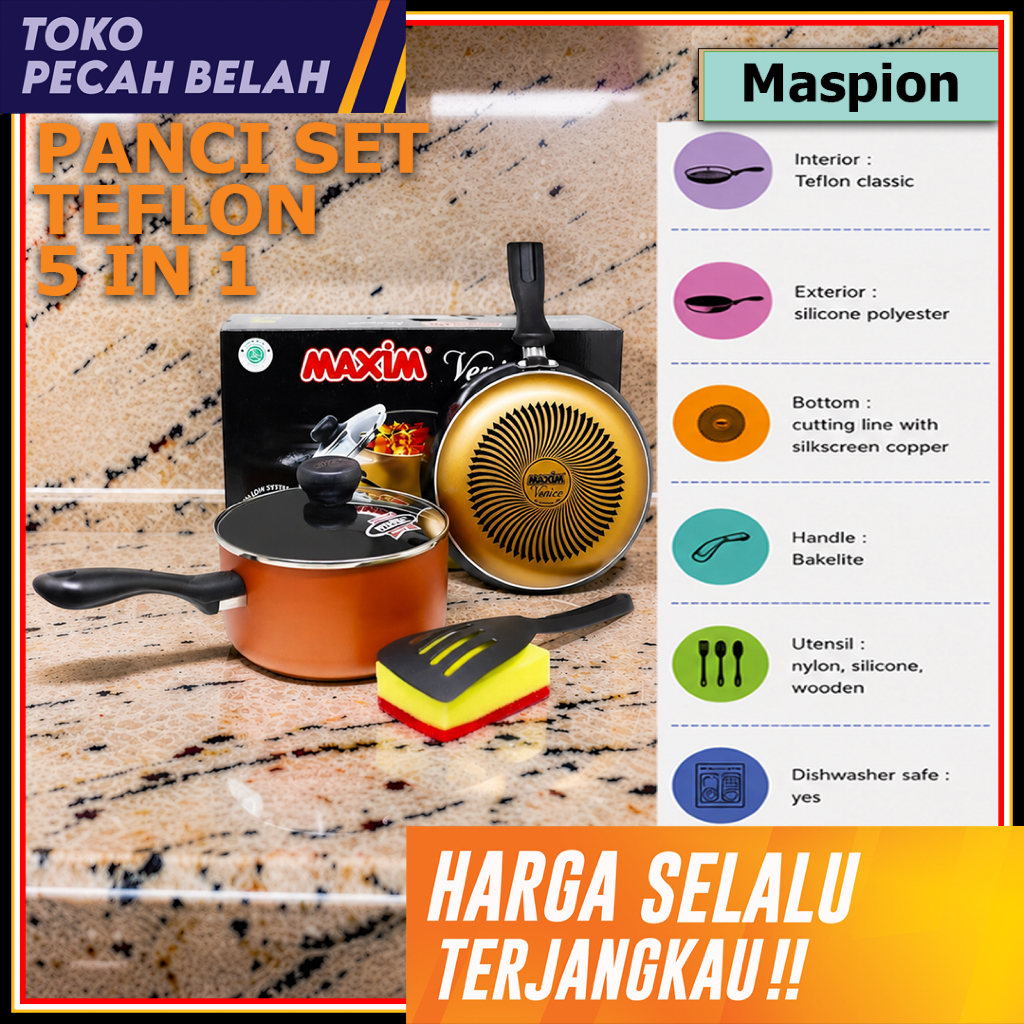 MAXIM VENICE 5 IN 1 TEFLON PAN SET - PAN - กระทะแยกทอด