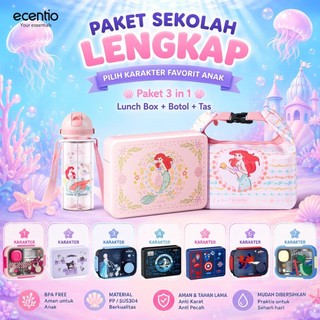 ecentio Set Seri Princess Ariel Produk Resmi Kolaborasi Disney, Botol Minum Anak & Plastik Kotak Makan BPA Free, Tempat Bekal Makan Kotak Bekal Lengkap Tas Bekal Anti Tumpah, Tempat Makan Anak Perempuan Sekolah Persiapan Back To School