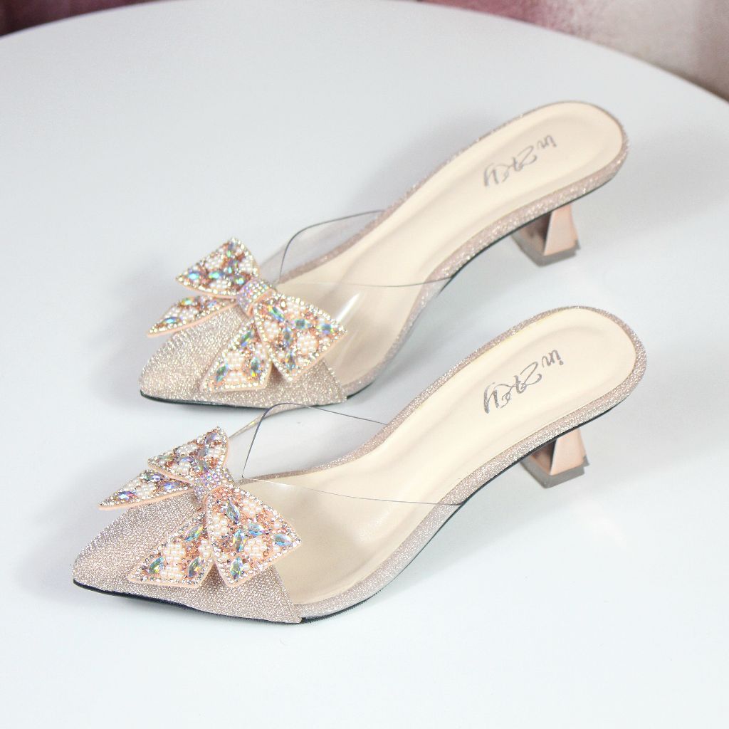 Inzky Moana Mules งานแต่งงานผู้หญิงรองเท้าส้นสูง 5 ซม./ทองสีดําและ Rose Gold Party รองเท้าแตะ