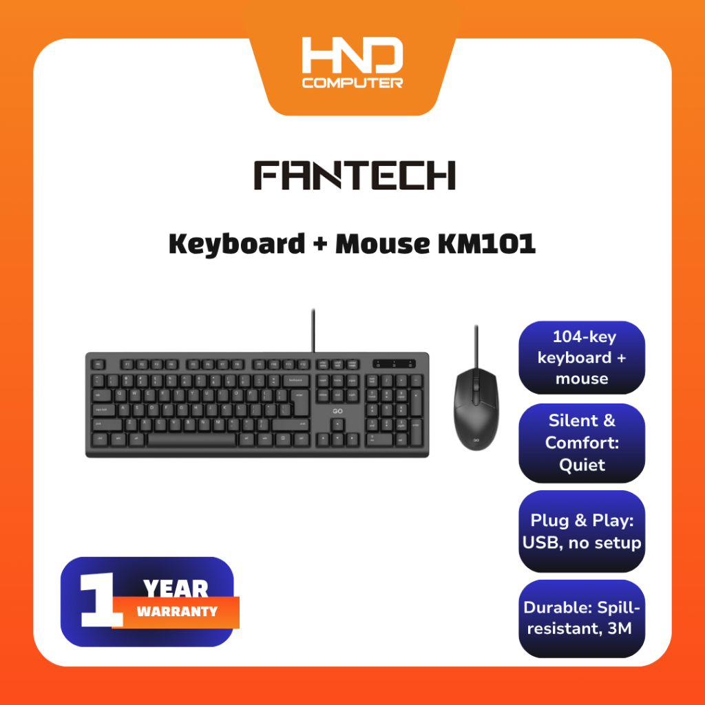 Fantech KM101 GO Office Combo ชุดคีย์บอร์ดและเมาส์มีสาย ขนาดเต็ม 104 ปุ่ม