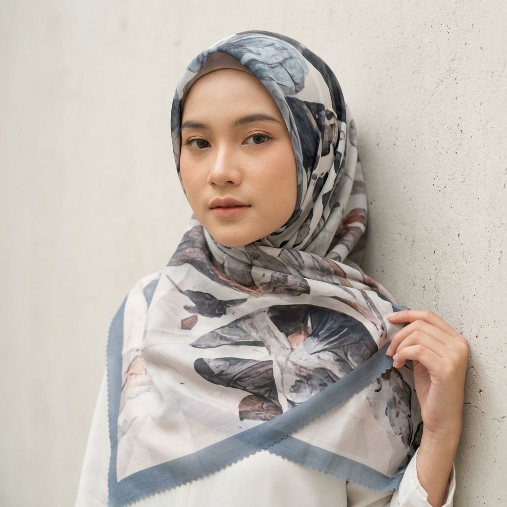 HIJAB VOAL FLOWER SERIES CREAM/SQUARE VOAL ใหม่ล่าสุด MOTIF DENAY MOTIF CODE FF64