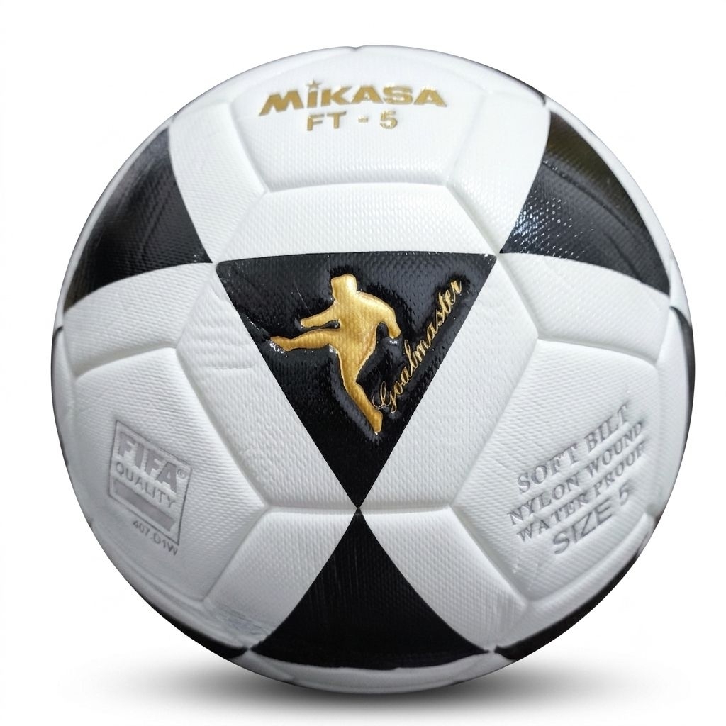 Mikasa Football FT-5 Soft Black Nylon Wound Water Proof Size 5 คุณภาพฟรีตาข่ายบอลและวาล์ว