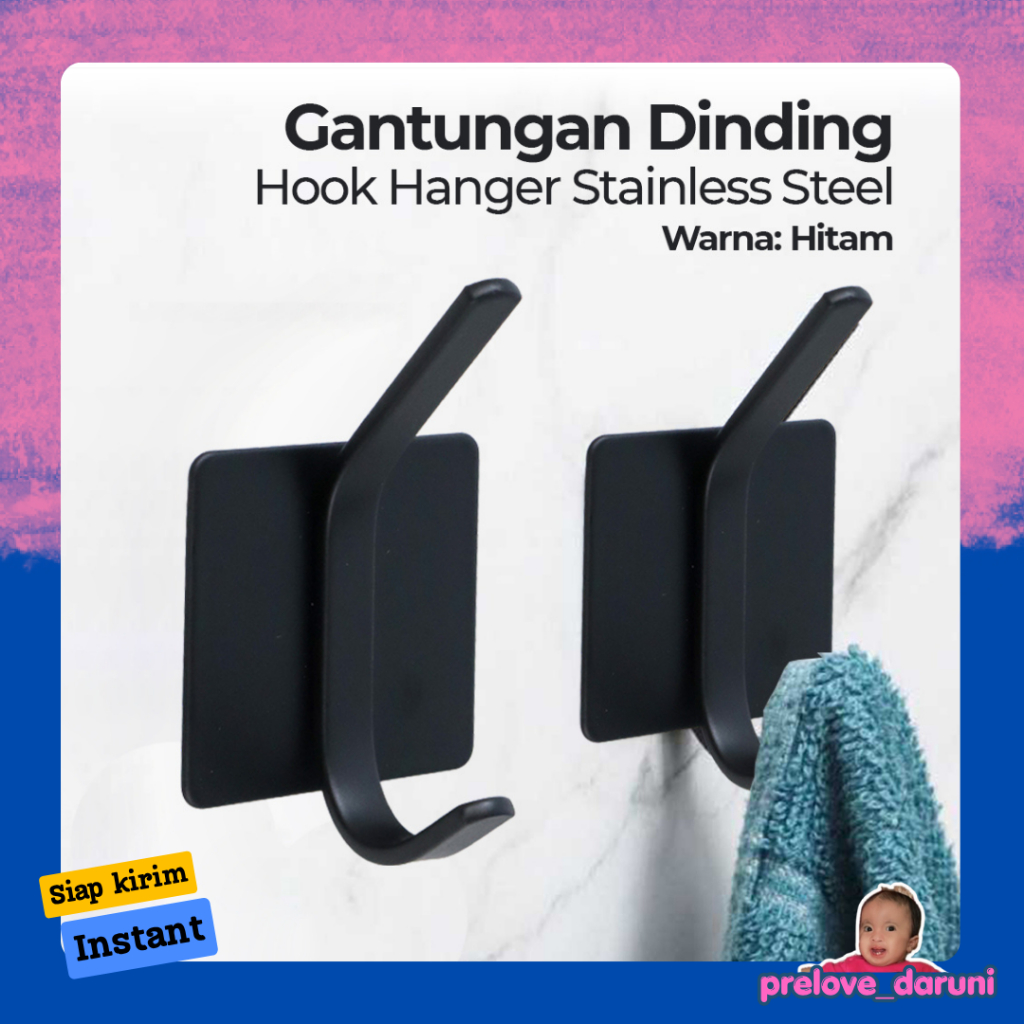 GANTUNGAN [PD] TaffiHOME Stainless Steel Wall Hook Hanger - MT25 - สีดํา