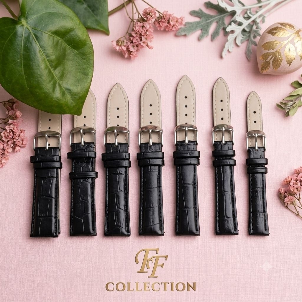 FF 12MM - 24MM BLACK BROWN CROCO MOTIF LEATHER WATCH STRAP