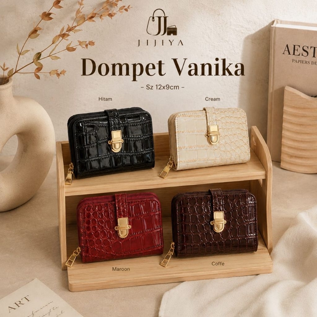 JIJYA.ID - Vanika Wallet - กระเป๋าสตางค์ผู้หญิงระดับพรีเมียมพร้อม Croco Motif ซิปสั้น กระเป๋าสตางค์ม