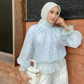 HAGOO YOLLA BLOUSE CREPE EMBROIDERY [ NERAWANG ] ATASAN WANITA OUTER LACE BORDIR