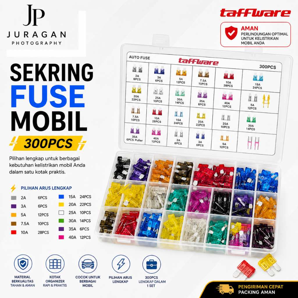 JP Taffware ใบมีดฟิวส์รถยนต์ขนาดกลาง พร้อมกล่อง 300 ชิ้น - OC-300