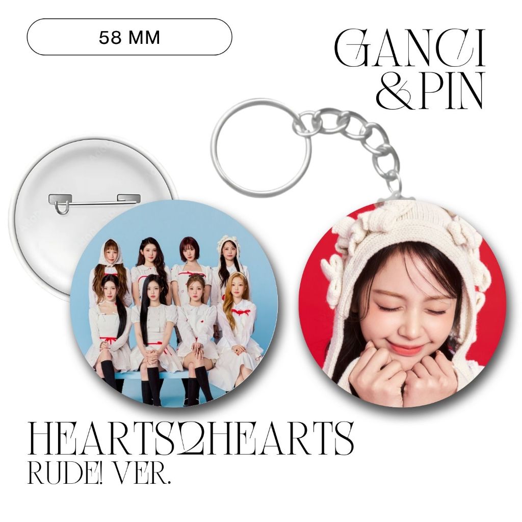 GANTUNGAN HEARTS2HEARTS PIN RUDE KEYCHAIN 58 MM KPOP KEYCHAIN UNOFFICIAL H2H CARMEN JIWOO IAN