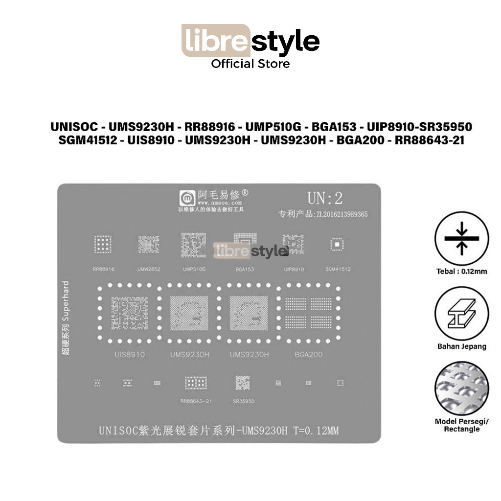 Amaoe IC Mold UN:2 UNISOC SET SERIES -UMS9230H T= 0.12MM Original - UNISOC IC MOLD - UMS9230H - RR88