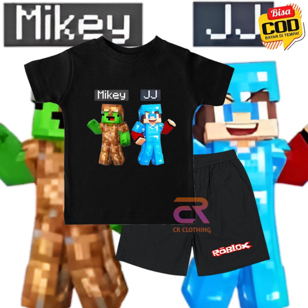 MIKEY AND JJ ROBLOX ชุดเสื้อยืดเด็กผู้หญิง