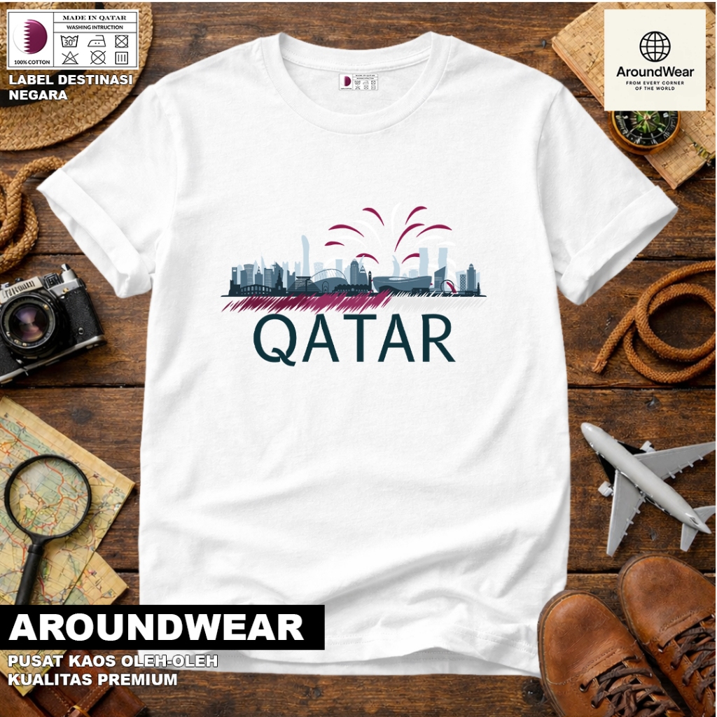 QATAR 16 SOUVENIR เสื้อยืด WITH NATIONAL TAG QATAR COTTON 30S PREMIUM GIFT SOUVENIR