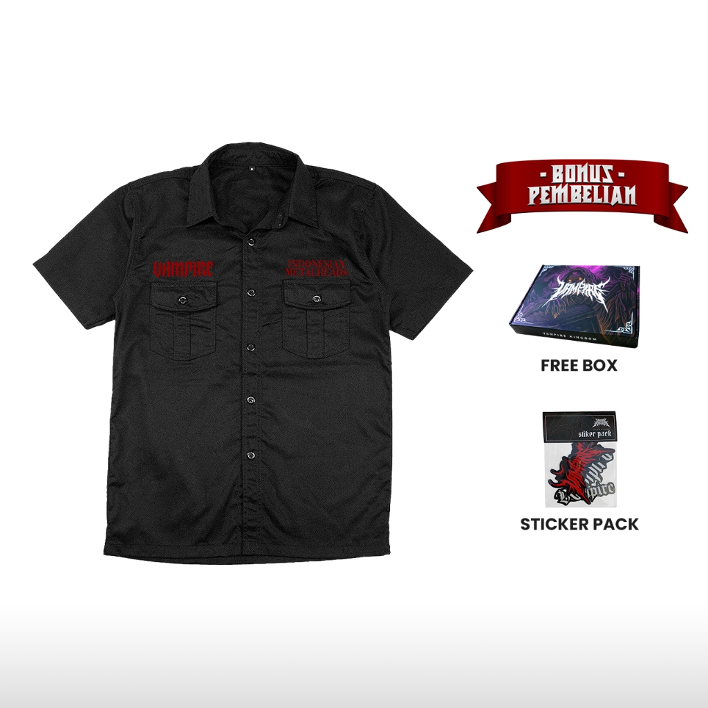 KEMEJA เสื้อทํางานผู้ชาย Black Distroyed Vampire Kingdom Work Shirt