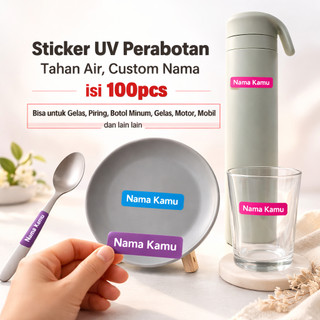 UV Sticker Anti Air Perabotan Piring gelas sendok tempat makan botol dll Waterproof Custom