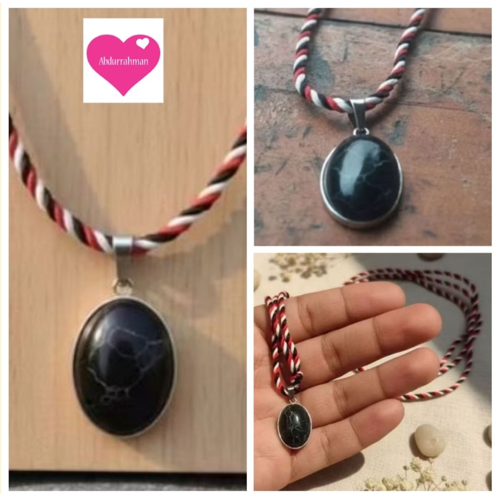 TRIDATU NECKLACE BLACK TURQUOISE STONE PENDANT ORIGINAL HOWLITE หินพิเศษ