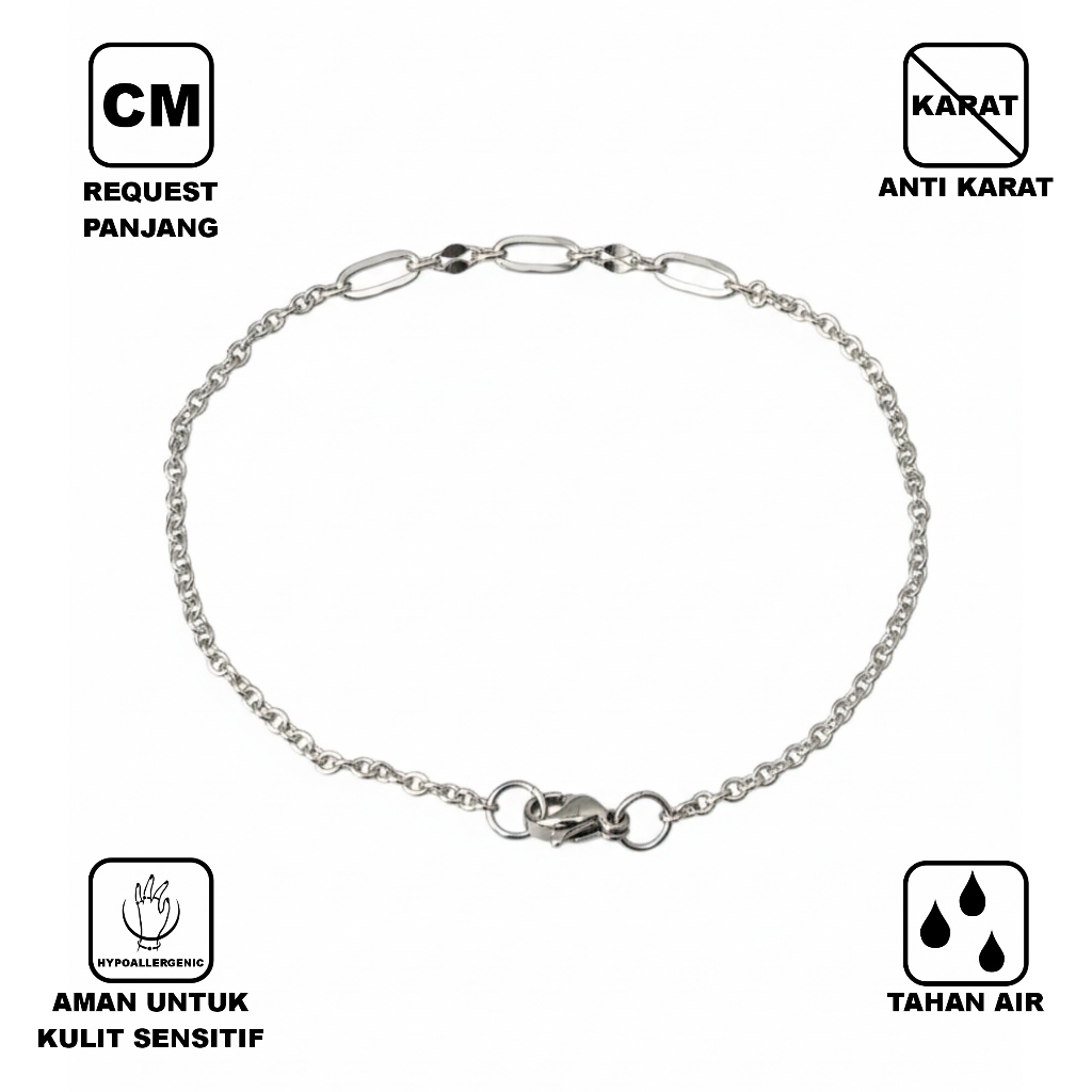 Gelang Rantai Stainless Steel Silver Unisex Minimalis Elegan – Gelang Tangan Rantai Tipis Simple Aks