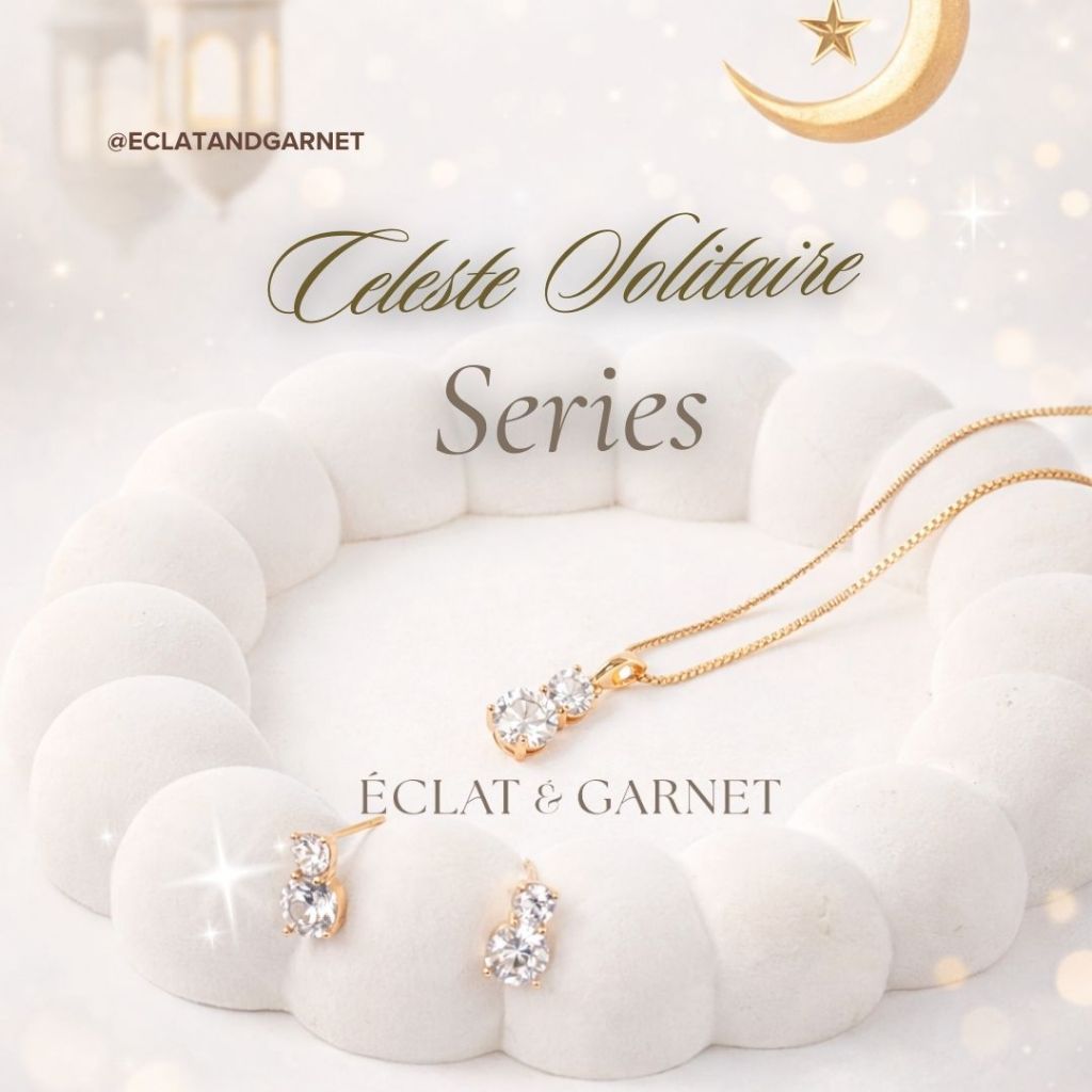 Eclat & โกเมน - CELESTE SOLITAIRE SERIES สร้อยคอ EARRINGS BBE Premium Zircon Rhodium เครื่องประดับ 1