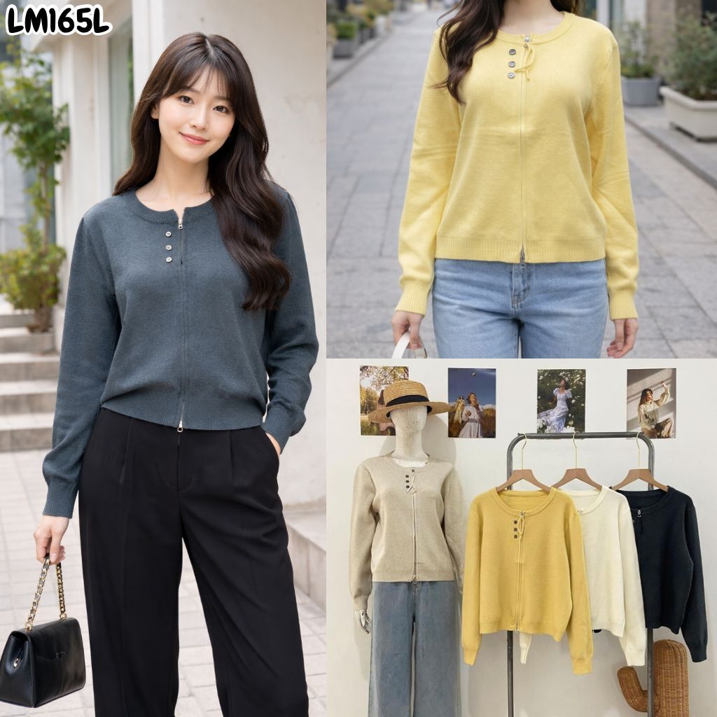 HAPPY SHOP - CARDIGAN ผู้หญิง TOP LM165L 165L PREMIUM KNIT DOUBLE ZIPPER MODERN FASHIONABLE