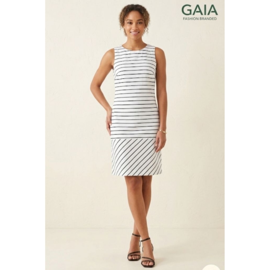 Gaia Fashion - ชุดเดรสลายทางสีดําและสีขาวแบรนด์ลําลอง ESP