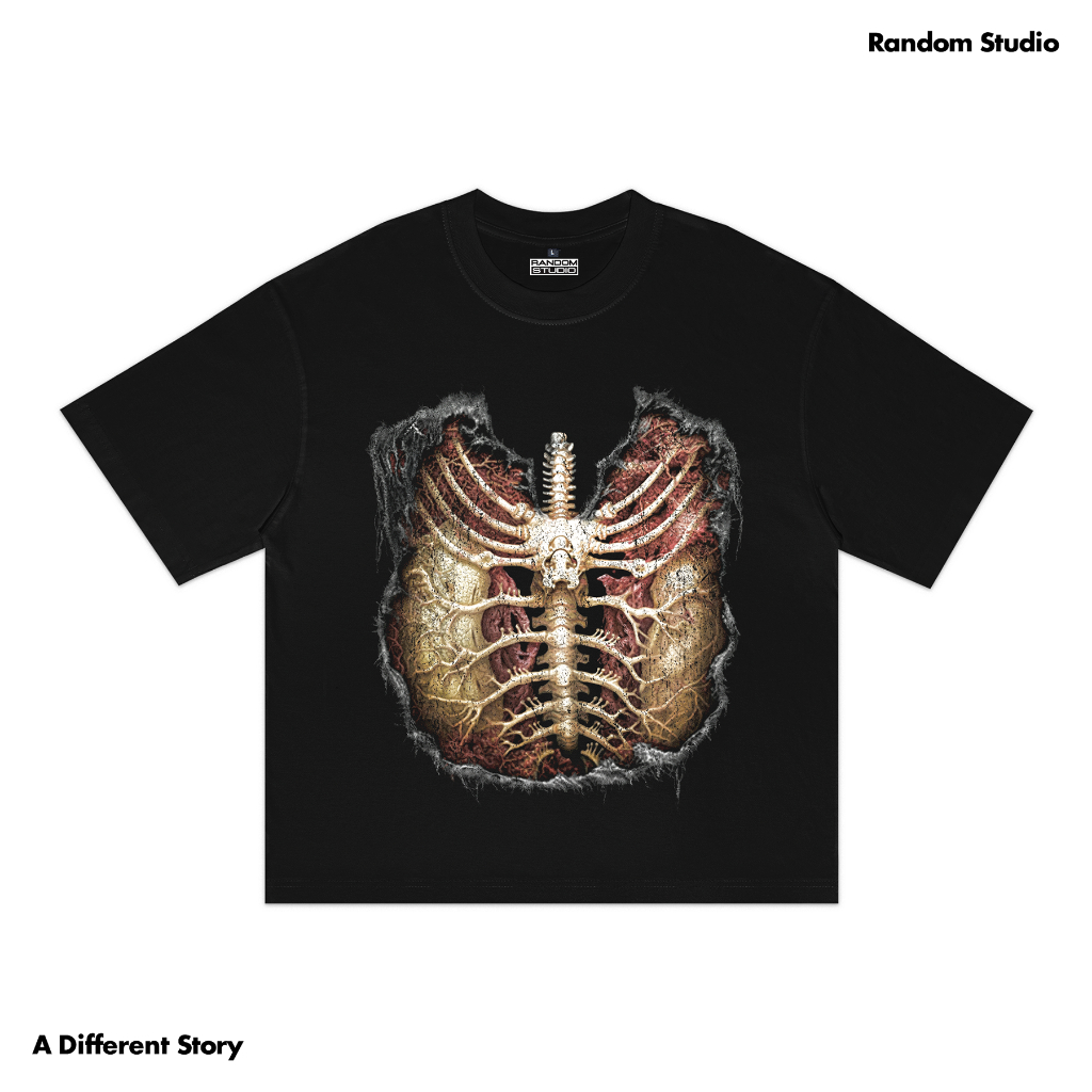 Random Studio Boxy Tshirt Heavyweight 16s Bring Me The Horizon Ribcage Black