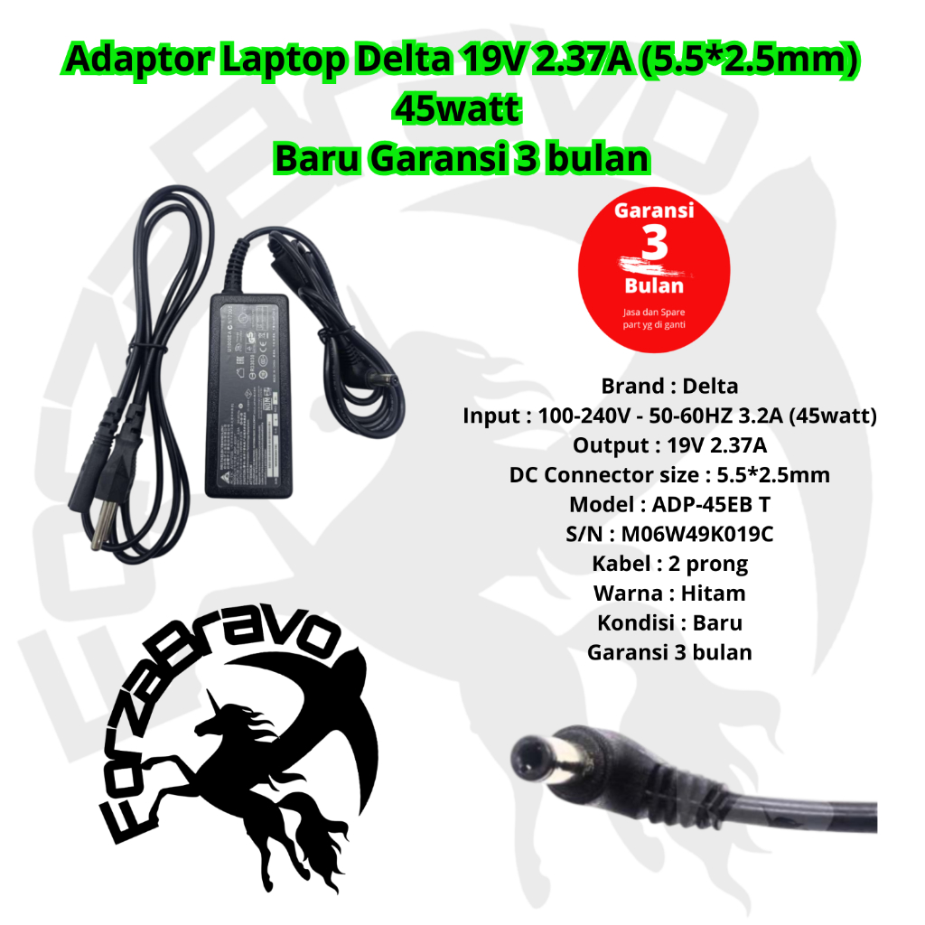 Delta 19V 2.37A Laptop Charger (5.5*2.5mm) 45watt fit Toshiba Z30, Z30-A, Z30-B, Z30-C R30, R30-A ให