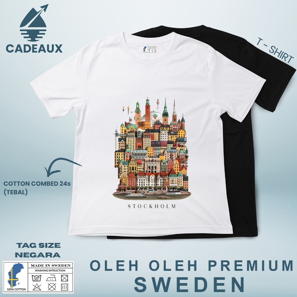 SWEDEN 64 SOUVENIR เสื้อยืด USING SWEDEN STATE TAG เสื้อยืดผ้าฝ้าย Combed 24s SOUVENIR ของขวัญพรีเมี