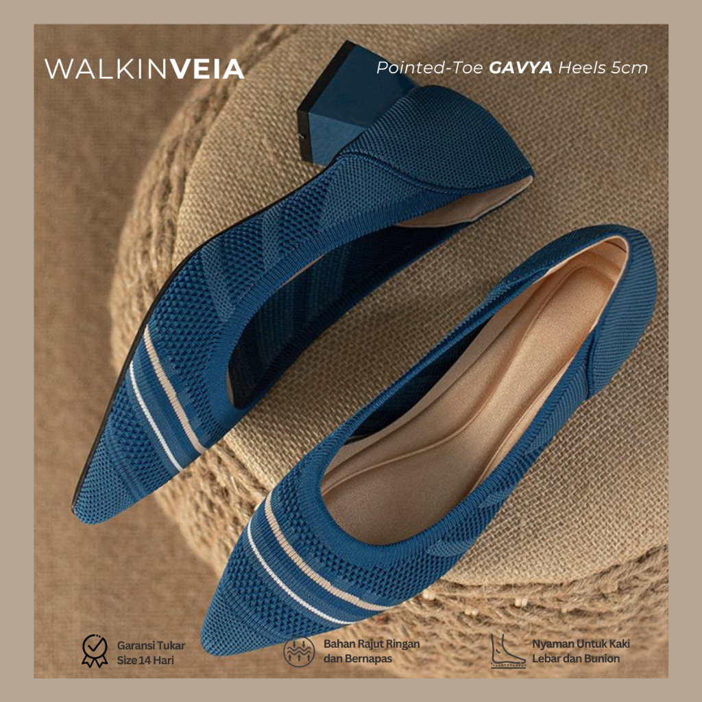 WALKINVEIA - GAVYA HEELS 5 ซม. [รองเท้าทํางานสํานักงานลําลองผู้หญิง Wedges Heels 5 ซม.วัสดุถักสบาย]