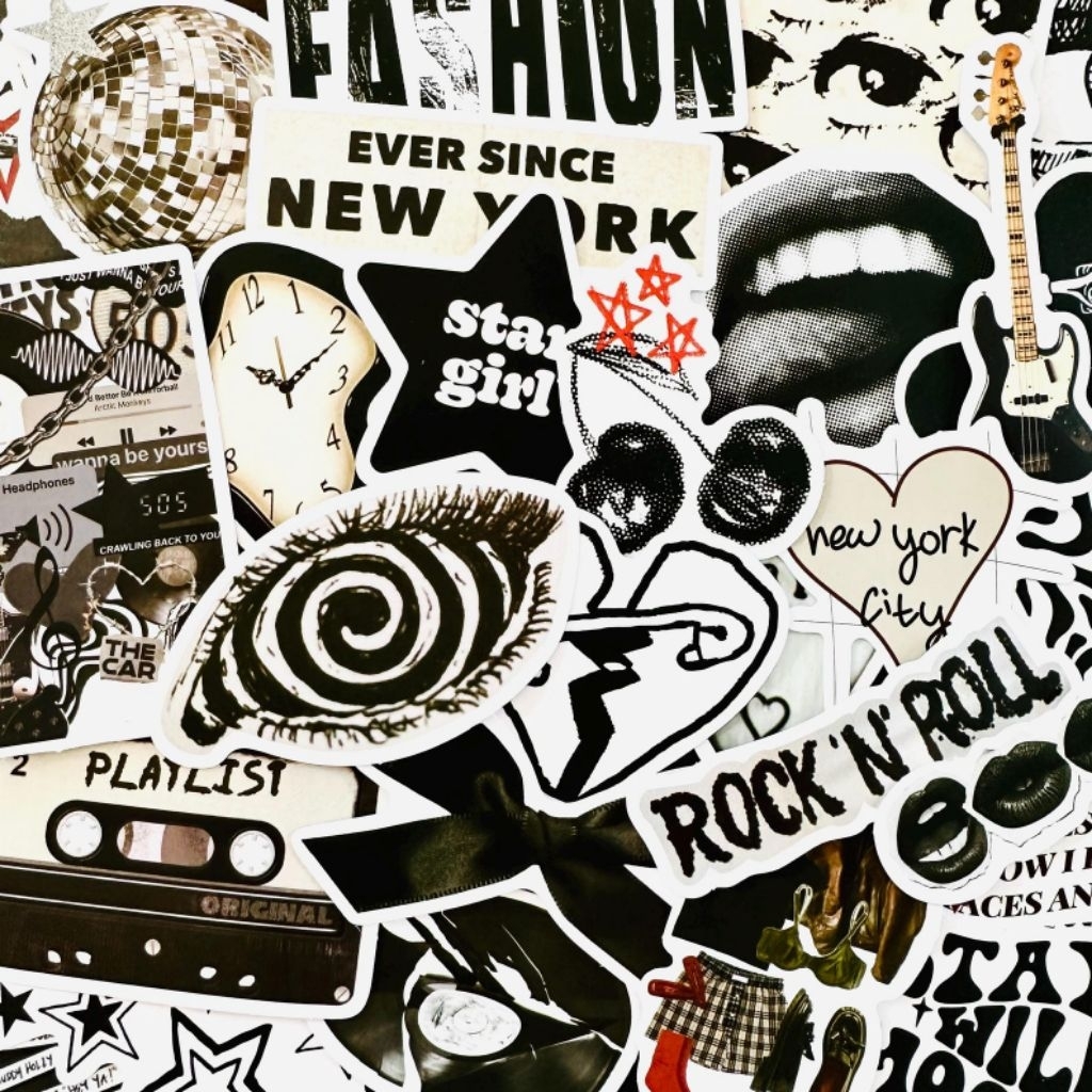 50 ชิ้น Dark Downtown Girly Kindle สติกเกอร์, Black & White Pinterest Coquette สติกเกอร์แพ็ค