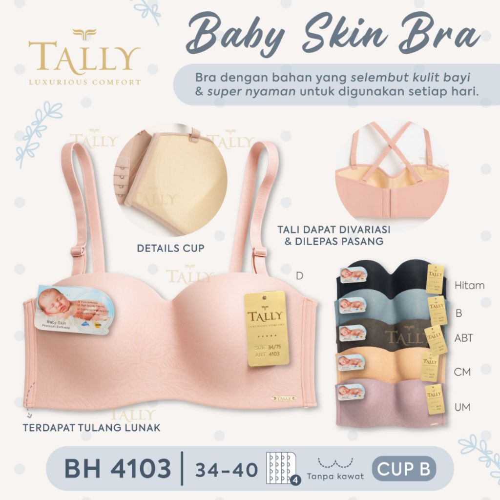 สนิทสนม BRA BH BABY SKIN 4103 I CUP BI THIN FOAM I WIRELESS I HOOK 4 I SIZE 34-40