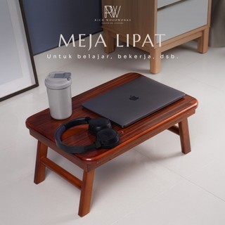 Rich Woodworks - Meja Lipat Kayu Meranti 50 x 30cm Japan Export Oak Finish | Folding Table Serbaguna