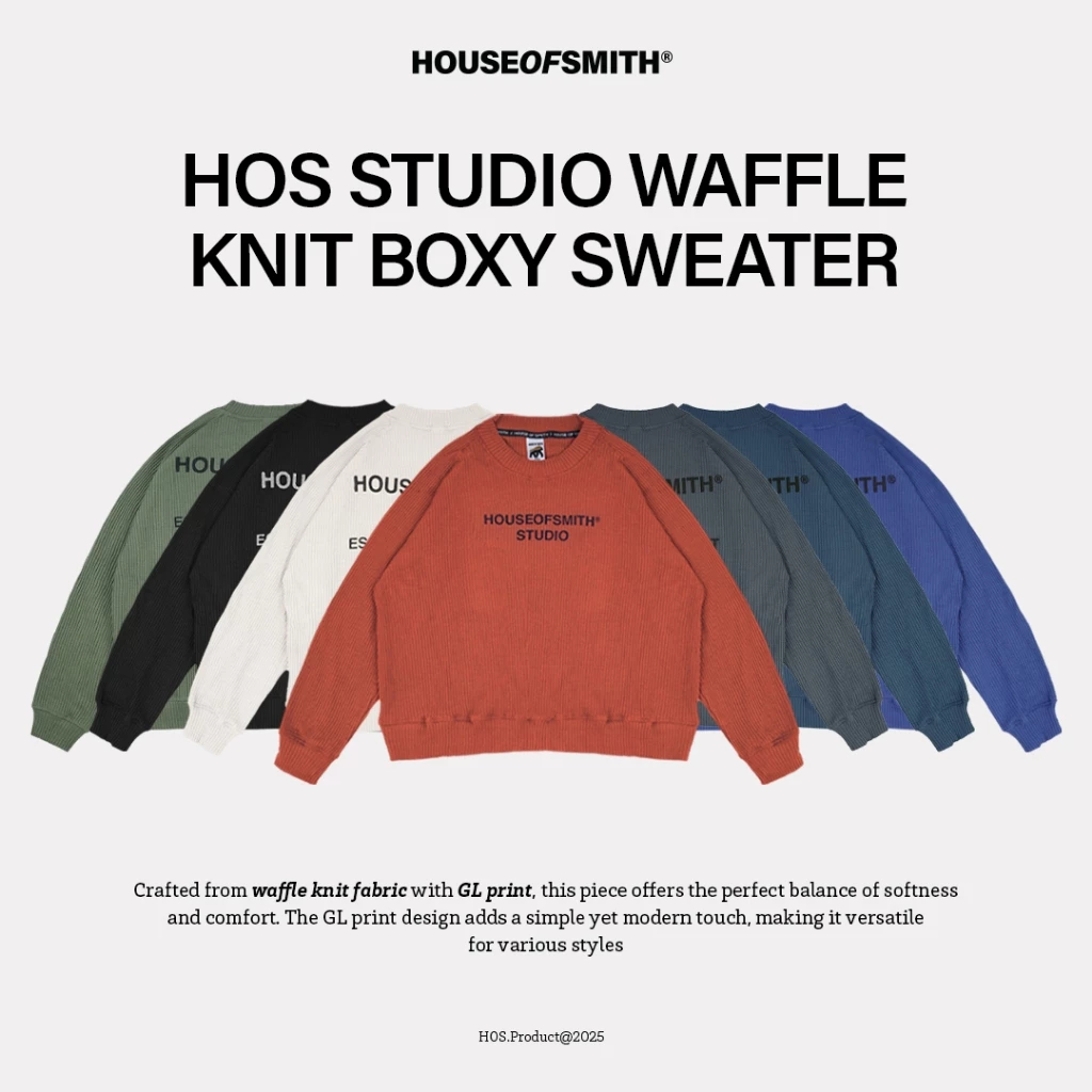 House of Smith BJM Mens Boxy Crewneck Sweater - Hos Studio Waffle Knit Boxy Sweater