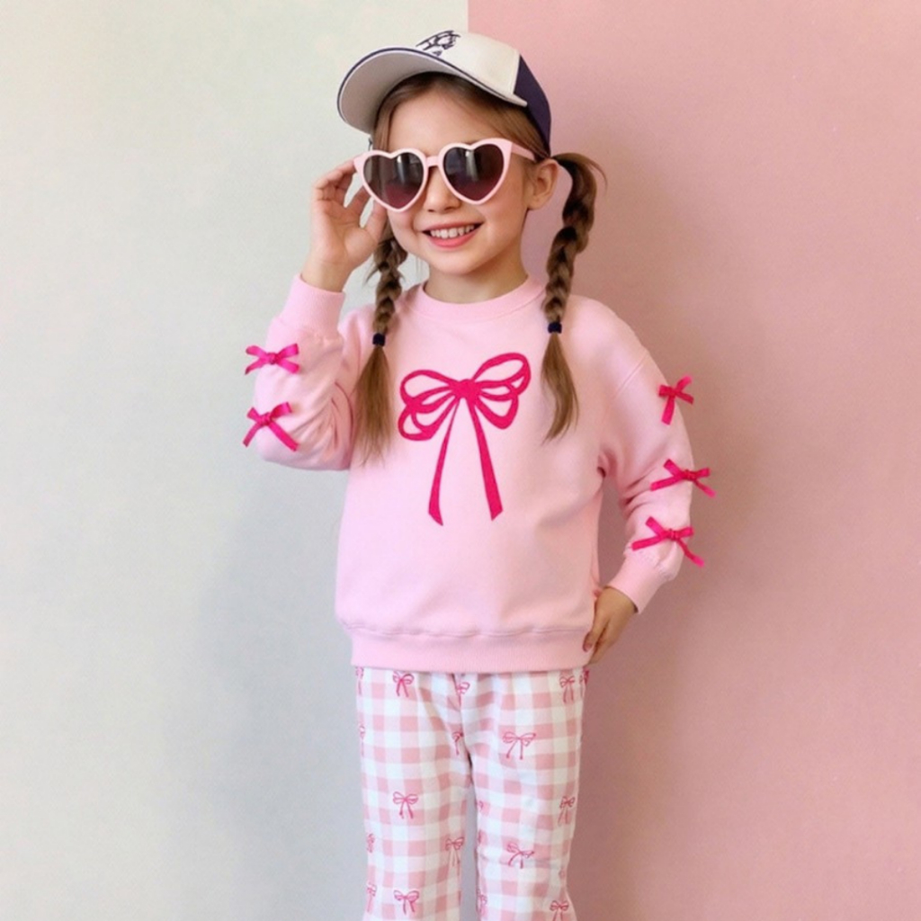เด็ก ๆ สวมใส่ - GIRL SET TOP COQUETTE RIBBON CHILDRENS SET SWETER CUTBRAY PANTS ใหม่ล่าสุดและน่ารักเ