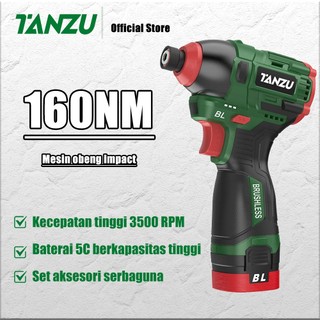 TANZU Bor Impak Tanpa Kabel  Motor Tanpa Sikat, Torsi Maks 160Nm, Kontrol 3 Kecepatan