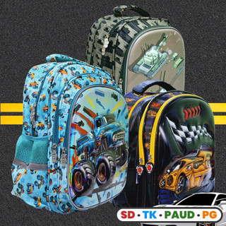 Arutea - Tas Ransel Anak Laki-Laki Motif Timbul Mobil | Sekolah PG/PAUD/TK/SD