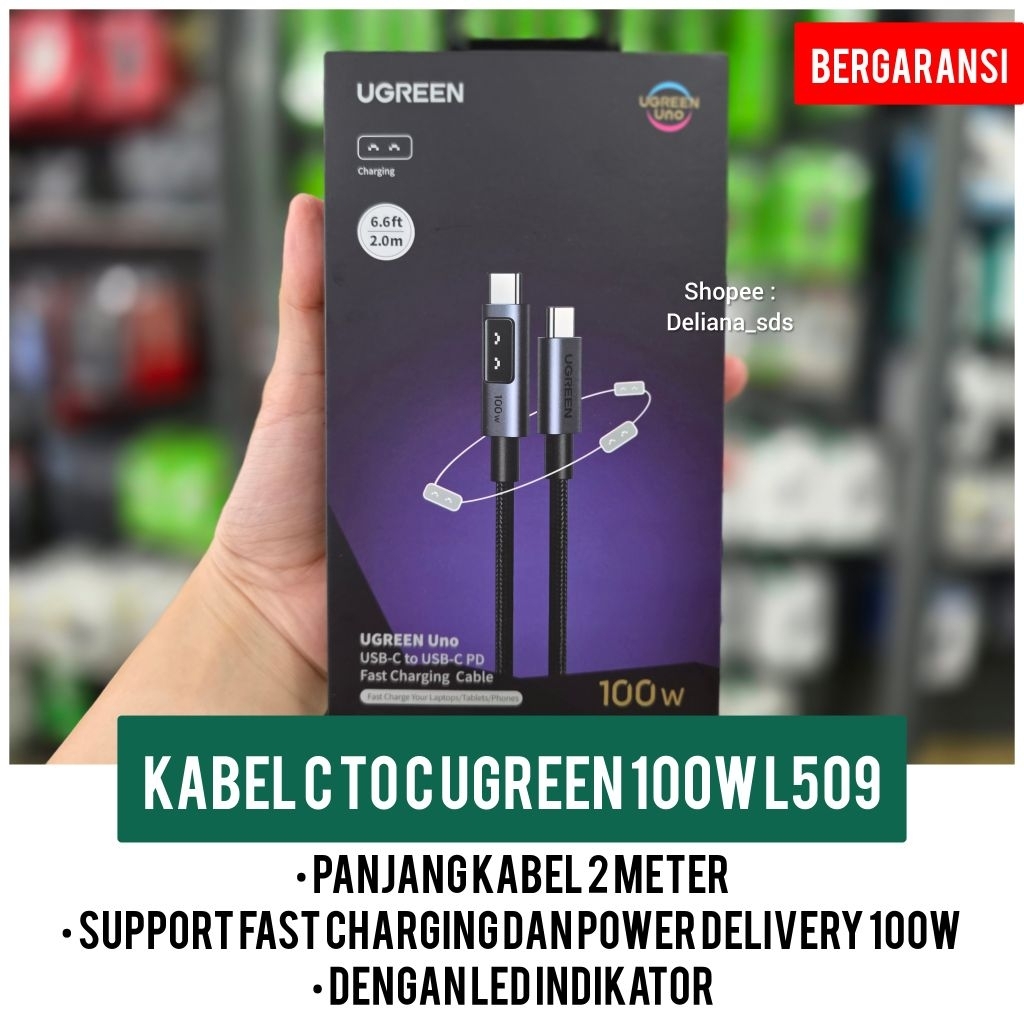 C ถึง C Ugreen สาย 100W 2 เมตร L509 อย่างเป็นทางการรับประกัน 1 ปีสาย Type C 100W Type C สาย 2 เมตรสา
