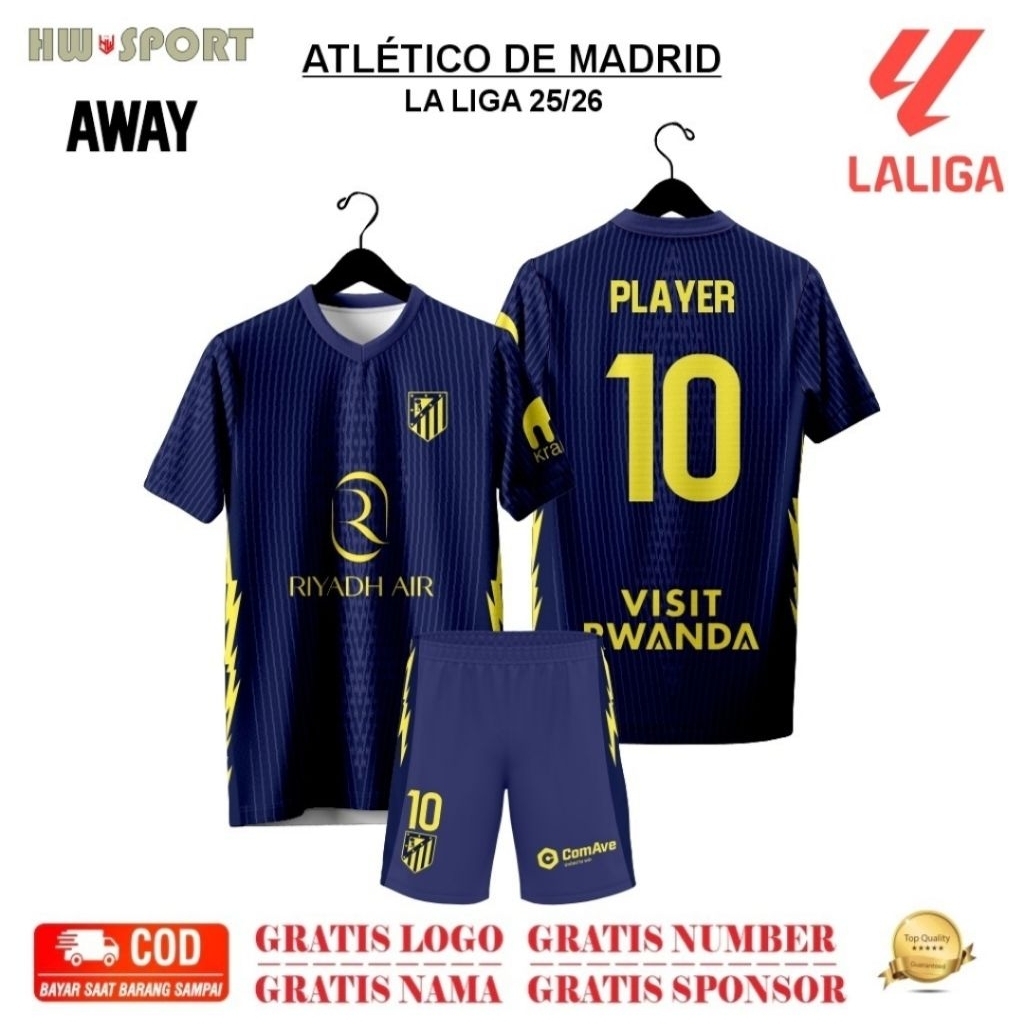 4TL3T1CO M4DR1D Away Jersey 25-26 ฟรีชื่อและหมายเลขที่กําหนดเองสําหรับเด็กและผู้ใหญ่การพิมพ์เต็มรูปแ