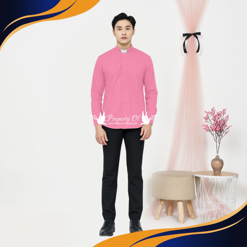 KEMEJA Pastor - เสื้อคอปกสีชมพูยาวธรรมดา - Cotton Tropical - Jos Miracle Bandung - Miracle - JMB