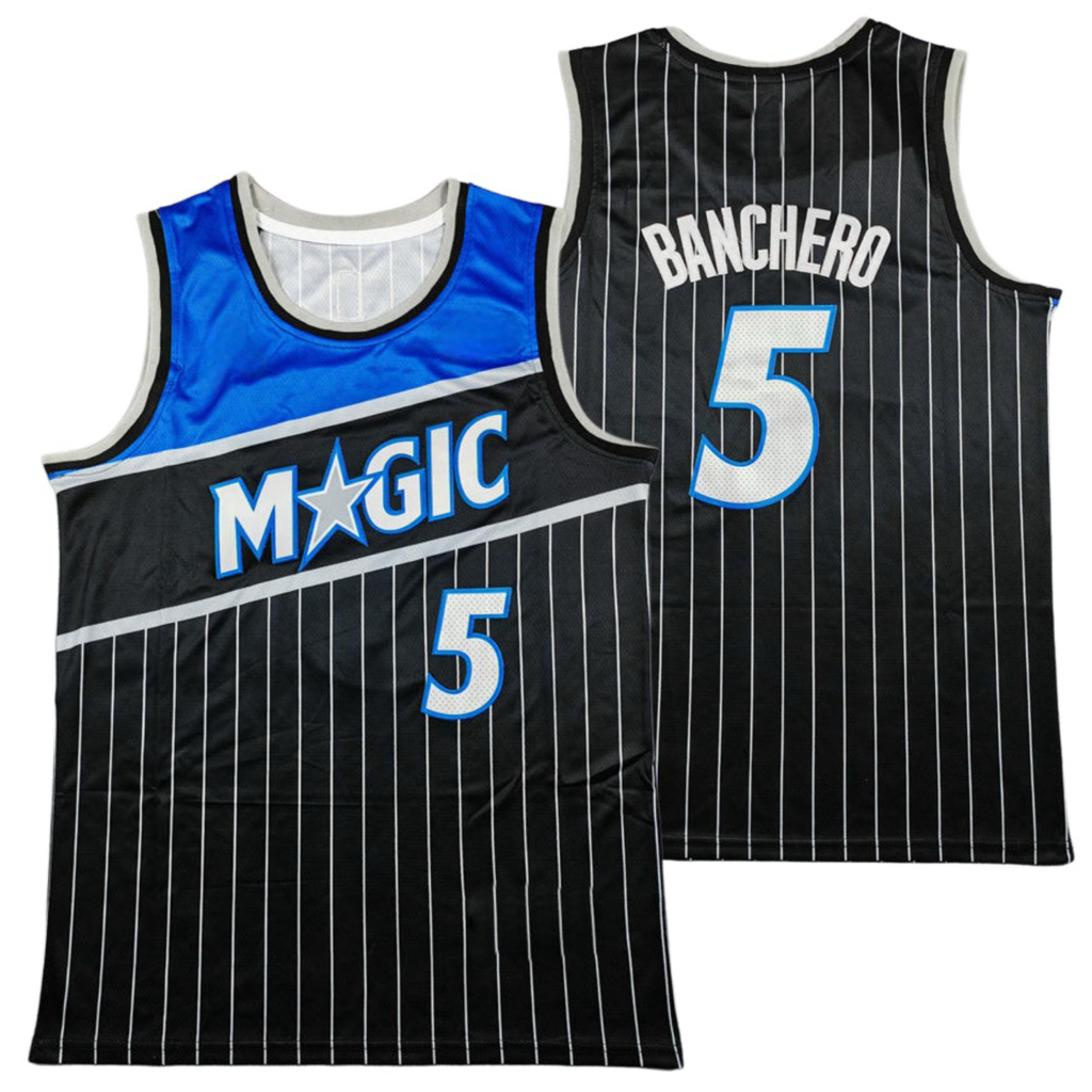 นําเข้า EMBROIDERY ORLANDO MAGIC 5 PAOLO BANERO BLACK STATEMENT BASKETBALL JERSEY 25/26