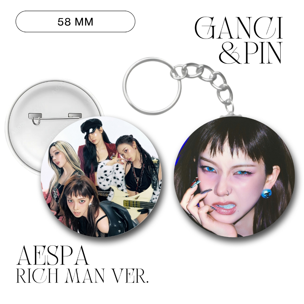 GANTUNGAN HOLOGRAM AESPA PIN RICH MAN KEYCHAIN 58 MM KPOP KEYCHAIN UNOFFICIAL KARINA NINGNING
